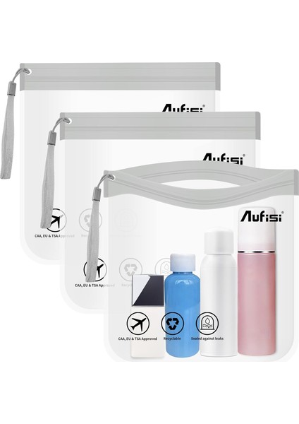 Temizle Seyahat Tuvalet Çantası 20X20CM Havaalanı Güvenlik Onaylı Sıvı Torbaları, Gri - 3 Adet, Seyahat Tuvalet Çantası (Yurt Dışından)