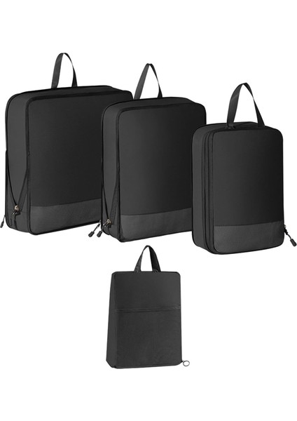 4 Adet Sıkıştırma Ambalaj Küpleri Seti Bagaj Ambalaj Organizatör Dolap Organizatörler Çanta Seyahat Saklama Çantası Yürüyüş Kamp Için, Siyah (Yurt Dışından)