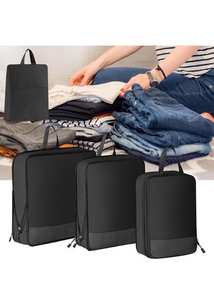 4 Adet Sıkıştırma Ambalaj Küpleri Seti Bagaj Ambalaj Organizatör Dolap Organizatörler Çanta Seyahat Saklama Çantası Yürüyüş Kamp Için, Siyah (Yurt Dışından) modelleri