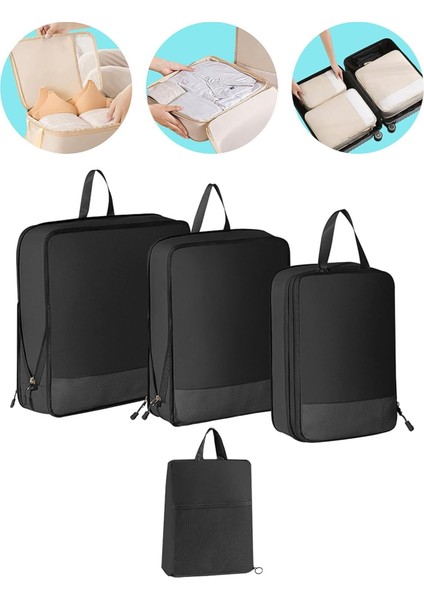 4 Adet Sıkıştırma Ambalaj Küpleri Seti Bagaj Ambalaj Organizatör Dolap Organizatörler Çanta Seyahat Saklama Çantası Yürüyüş Kamp Için, Siyah (Yurt Dışından) fırsatları