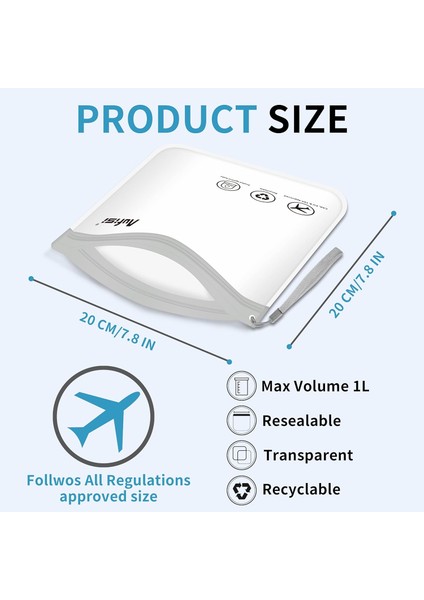 Temizle Seyahat Tuvalet Çantası 20X20CM Havaalanı Güvenlik Onaylı Sıvı Torbaları, Gri - 2 Adet, Seyahat Tuvalet Çantası (Yurt Dışından) fiyatları