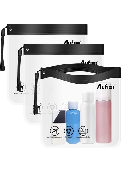 Temizle Seyahat Tuvalet Çantası 20X20CM Havaalanı Güvenlik Onaylı Sıvı Torbaları, Siyah - 3 Adet, Seyahat Tuvalet Çantası (Yurt Dışından)