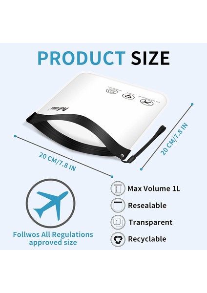 Temizle Seyahat Tuvalet Çantası 20X20CM Havaalanı Güvenlik Onaylı Sıvı Torbaları, Siyah - 3 Adet, Seyahat Tuvalet Çantası (Yurt Dışından) fiyatları