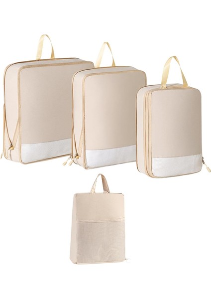4 Adet Sıkıştırma Ambalaj Küpleri Seti Bagaj Ambalaj Organizatör Dolap Organizatörler Çanta Seyahat Saklama Çantası Yürüyüş Kamp Için, Bej (Yurt Dışından)