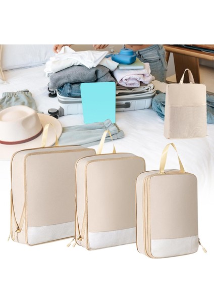 4 Adet Sıkıştırma Ambalaj Küpleri Seti Bagaj Ambalaj Organizatör Dolap Organizatörler Çanta Seyahat Saklama Çantası Yürüyüş Kamp Için, Bej (Yurt Dışından) fiyatları