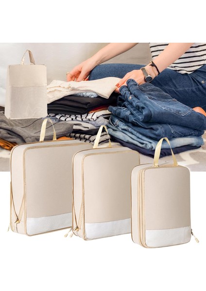 4 Adet Sıkıştırma Ambalaj Küpleri Seti Bagaj Ambalaj Organizatör Dolap Organizatörler Çanta Seyahat Saklama Çantası Yürüyüş Kamp Için, Bej (Yurt Dışından) modelleri