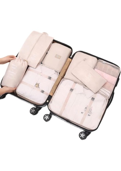 8 Parça Paketleme Küpü Seti, Seyahat Bavul Düzenleyici Saklama Çantaları Bavul Paketleme Kılıfları Güncellenmiş Tuvalet Çantası, Çamaşır Çantası ve Ayakkabı Çantası Dahil (Bej) (Yurt Dışından)