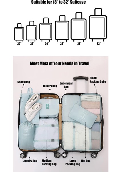 8 Parça Paketleme Küpü Seti, Seyahat Bavul Düzenleyici Saklama Çantaları Bavul Paketleme Kılıfları Güncellenmiş Tuvalet Çantası, Çamaşır Çantası ve Ayakkabı Çantası Dahil (Bej) (Yurt Dışından) modelleri