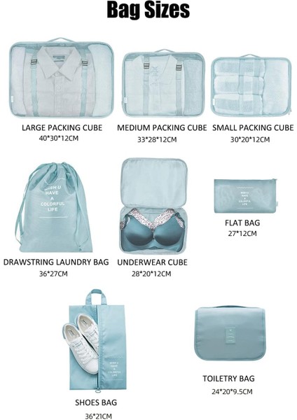 8 Parça Paketleme Küpü Seti, Seyahat Bavul Düzenleyici Saklama Çantaları Bavul Paketleme Kılıfları Güncellenmiş Tuvalet Çantası, Çamaşır Çantası ve Ayakkabı Çantası Dahil (Bej) (Yurt Dışından) fırsatları