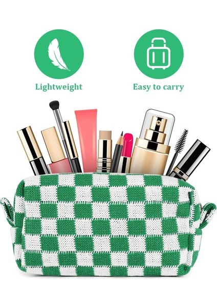 2 Adet Damalı Makyaj Çantaları, Fermuarlı Taşınabilir Seyahat Tuvalet Çantası, Kadınlar Için Makyaj Çantası Saklama Kozmetik Çantası, Pembe ve Yeşil (Yurt Dışından) modelleri