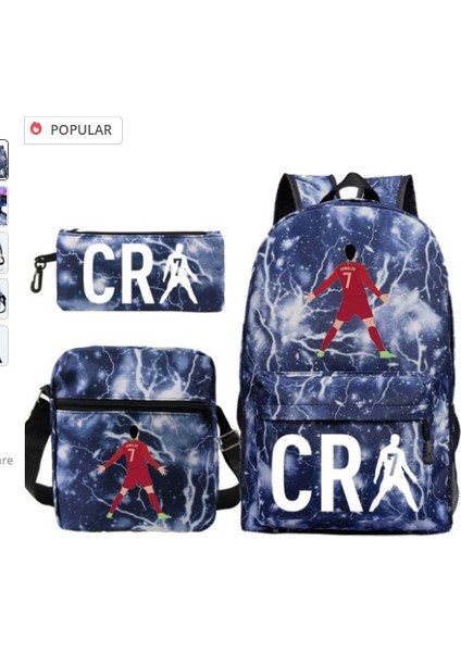 Cr7 Ronaldo Sırt Çantası Baskılı Sırt Çantası Öğrenci Okul Çantası Omuz Çantası Kalem Kutusu Üç Parçalı Set (Yurt Dışından)