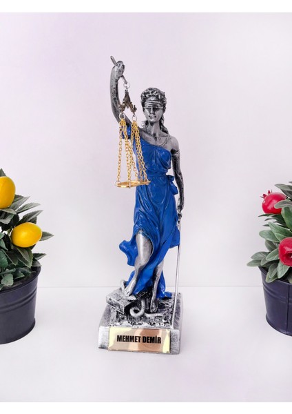 Adalet Heykeli – Gümüş-Mavi Themis Biblo | Avukat ve Hukukçu Hediyesi Dekoratif Obje fiyatları