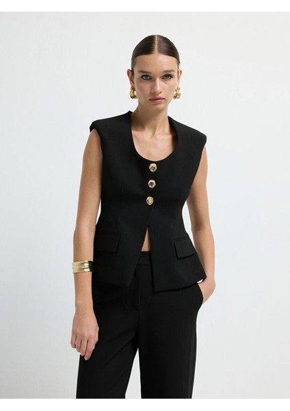 Cep Kapaklı Yelek Siyah 17944736001