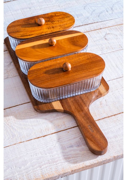 Gemmy 3 Lü Akasya Tepsili Sunumluk Seti