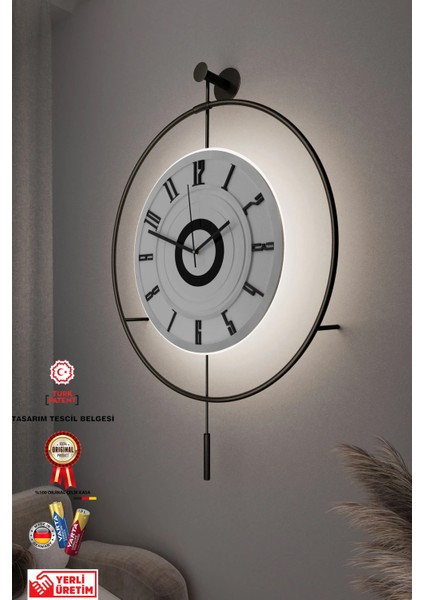 Xxl(60*80 cm) Black Fred (3 Pil ile Gelir ) LED Kristal - Modern Metal Duvar Saati