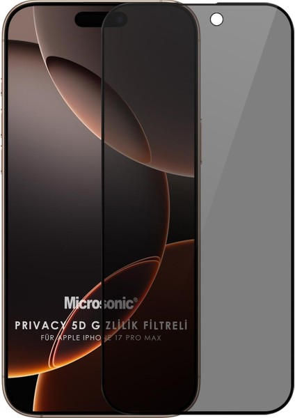 Apple iPhone 17 Pro Max Privacy 5d Gizlilik Filtreli Cam Ekran Koruyucu Siyah