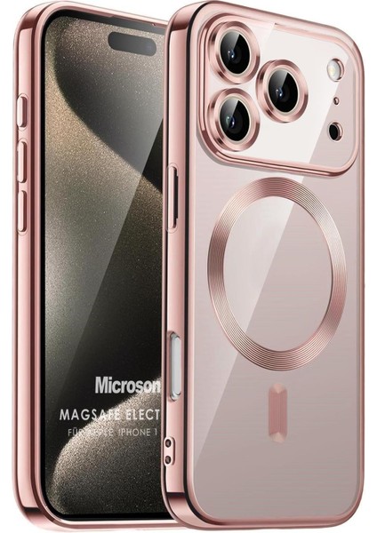 Apple iPhone 17 Pro Max Kılıf Magsafe Luxury Electroplate Rose Gold