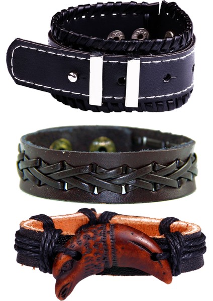 Ip ve Deri Detaylı Ayarlanabilir Beden Uniseks Bileklik Paketi