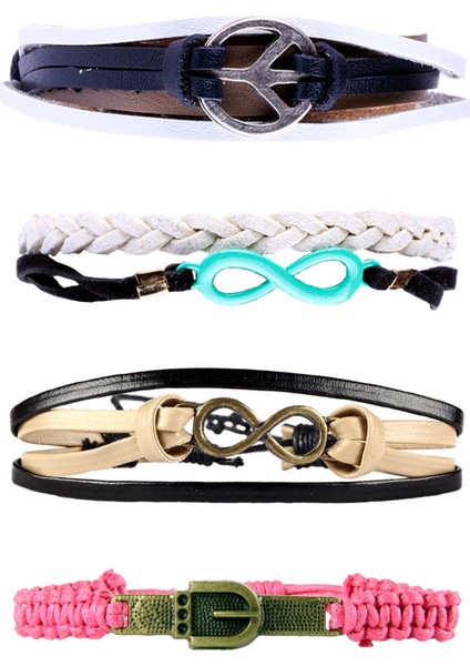 Ip Detaylı Ayarlanabilir Beden Deri Uniseks Bileklik Paketi