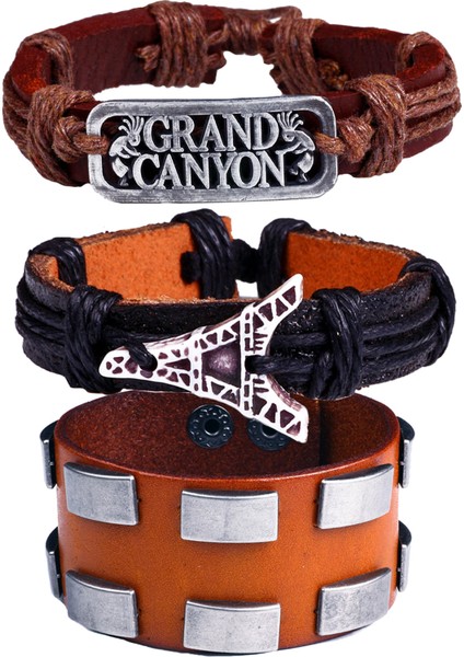 Ip Detaylı Ayarlanabilir Beden Deri Uniseks Bileklik Paketi