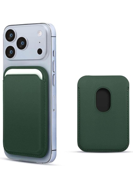 Apple iPhone 17 Pro Leather Wallet Magsafe Koyu Yeşil