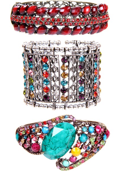 Renkli Taşlı Kelepçe Bilezik Paketi