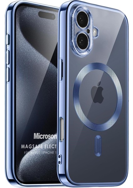 Apple iPhone 17 Kılıf Magsafe Luxury Electroplate Mavi