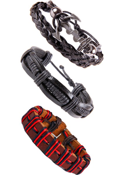 Ip Detaylı Ayarlanabilir Beden Deri Uniseks Bileklik Paketi