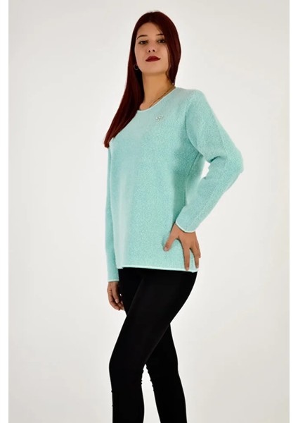 Sıfır Yaka Taş Kurdele Detaylı Triko Kazak