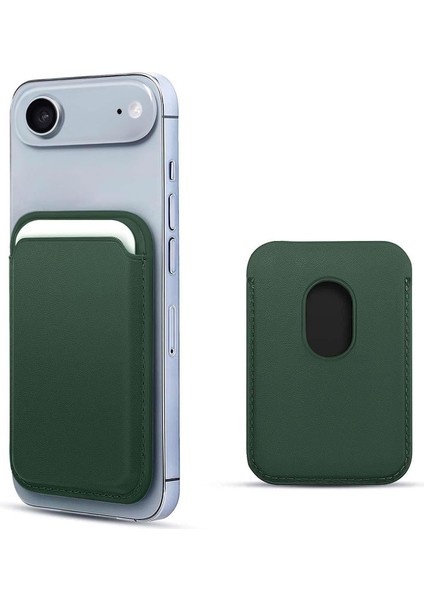 Apple iPhone 17 Air Leather Wallet Magsafe Koyu Yeşil