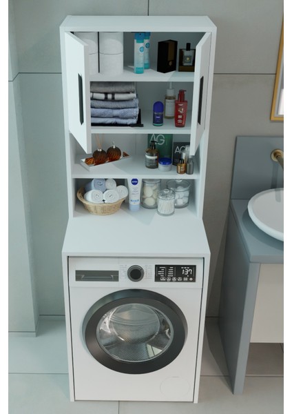 Çamaşır Makinesi Dolabı, Banyo Dolabı, 4 Raflı, Kapaklı, Beyaz Dolap modelleri