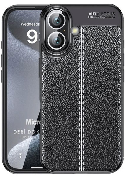 Apple iPhone 17 Kılıf Deri Dokulu Silikon Siyah