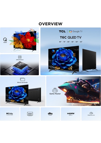 65T6C 65" 165 Ekran Uydu Alıcılı 4K Ultra HD QLED Google TV