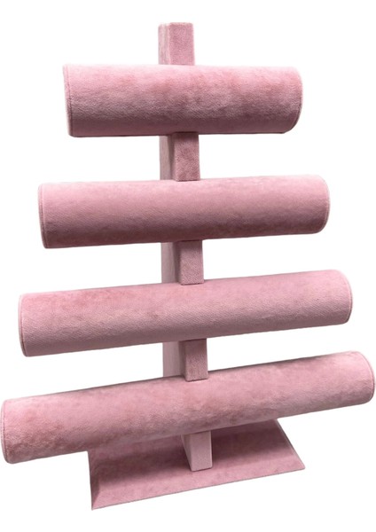Süet Kumaş Pembe Renk Dört Kademeli 38/34 cm Bileklik-Saat Sergileme Standı