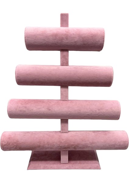 Süet Kumaş Pembe Renk Dört Kademeli 38/34 cm Bileklik-Saat Sergileme Standı modelleri