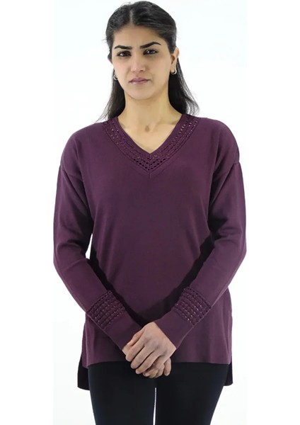 Yaka Ve Kol Detaylı Triko Kazak