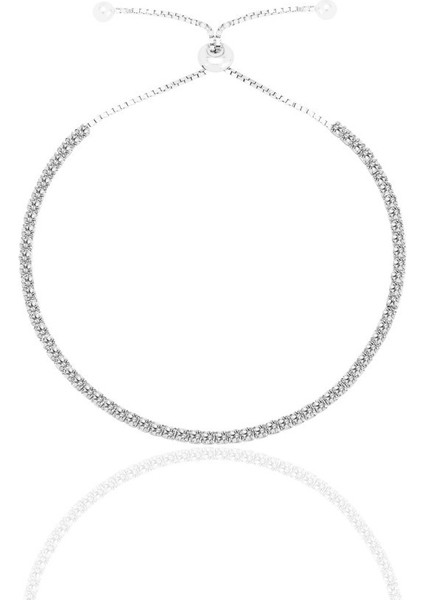 Gümüş Rodyumlu Zirkon Taşlı Pırlanta Montürlü Su Yolu Asansörlü Bileklik SGTL12731RODAJ