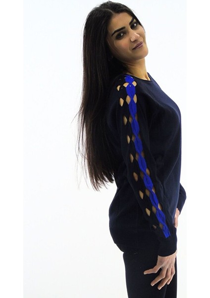 Kol Detaylı Çift Renk Triko Kazak modelleri