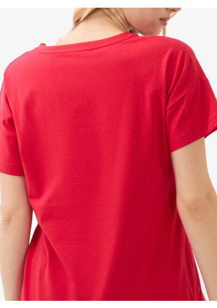 Kadın V Yaka T-Shirt 60584 - Kırmızı fırsatları