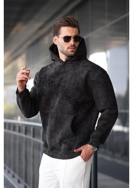 Siyah Desenli Kapüşonlu Erkek Sweatshirt E7167 fiyatları