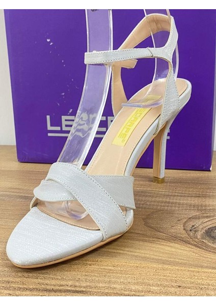 LES01 Renk Gri Önü Arkası Açık Bilekden Bağlamalı Kadın Topuklu Stiletto 38 Beden