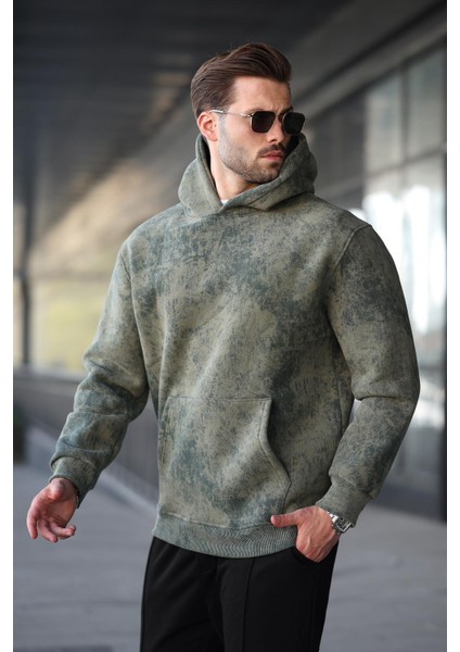 Haki Desenli Kapüşonlu Erkek Sweatshirt E7167 fiyatları