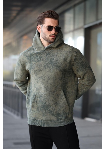 Haki Desenli Kapüşonlu Erkek Sweatshirt E7167