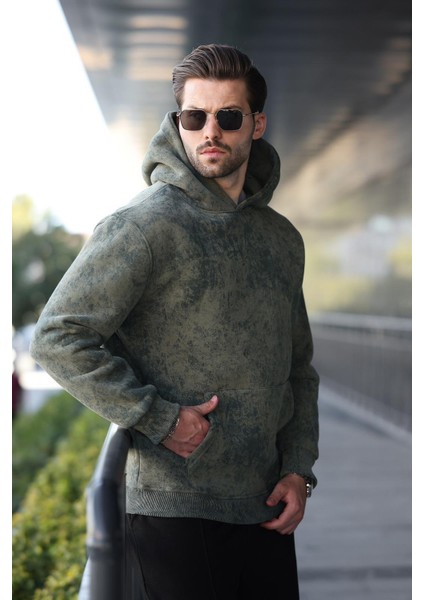 Haki Desenli Kapüşonlu Erkek Sweatshirt E7167 modelleri
