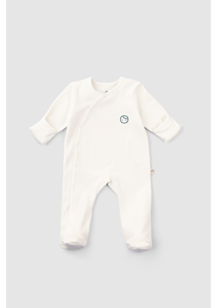 Kendinden Eldivenli Organik Pamuk Patikli Beyaz Tulum