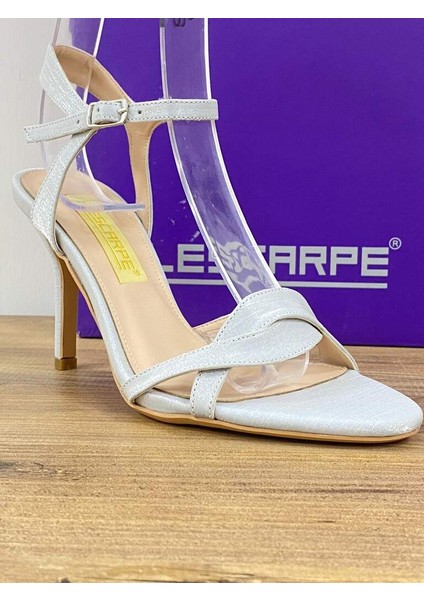 LES01 Renk Gri Önü Arkası Açık Bilekden Bağlamalı Kadın Topuklu Stiletto 38 Beden modelleri