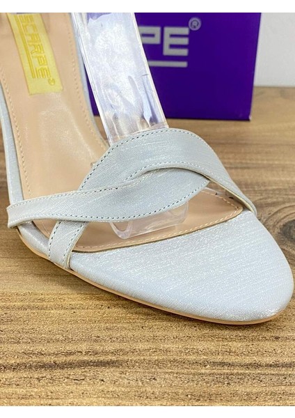LES01 Renk Gri Önü Arkası Açık Bilekden Bağlamalı Kadın Topuklu Stiletto 38 Beden indirimleri