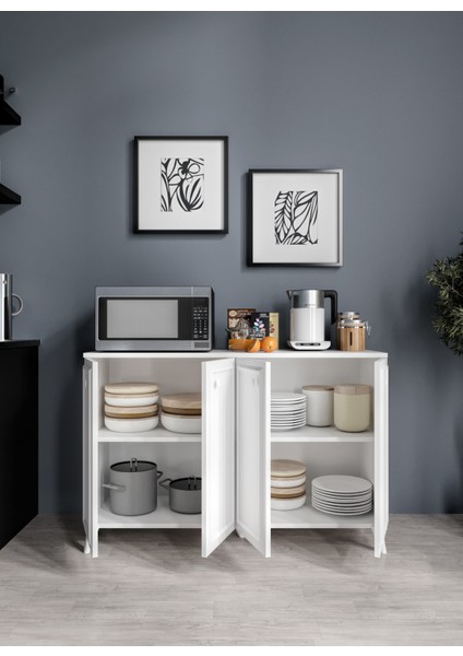 Stella Çok Amaçlı Country Dolap, 4 Kapaklı Country Kiler Mutfak Dolabı Beyaz, Country Konsol fiyatları