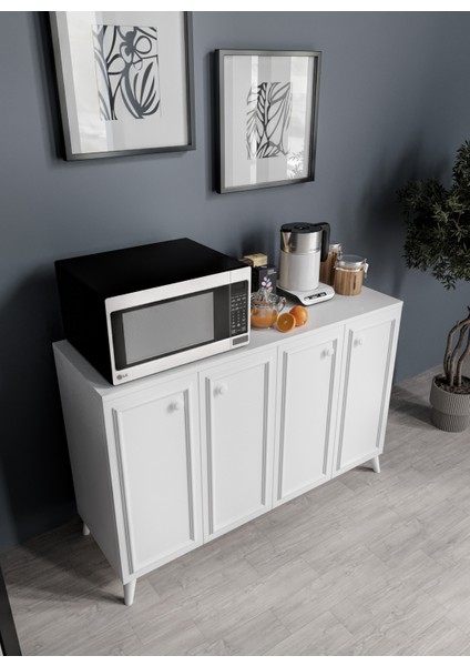 Stella Çok Amaçlı Country Dolap, 4 Kapaklı Country Kiler Mutfak Dolabı Beyaz, Country Konsol modelleri