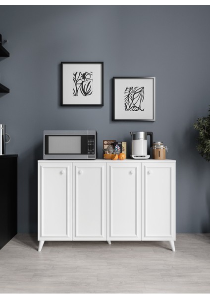 Stella Çok Amaçlı Country Dolap, 4 Kapaklı Country Kiler Mutfak Dolabı Beyaz, Country Konsol fırsatları